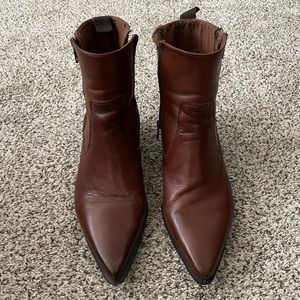 Pointed stacked heel boots